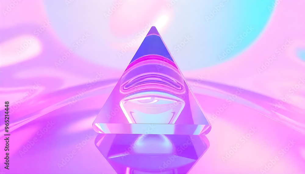 Fototapeta premium Glass Pyramid Reflecting on a Purple and Pink Gradient Background