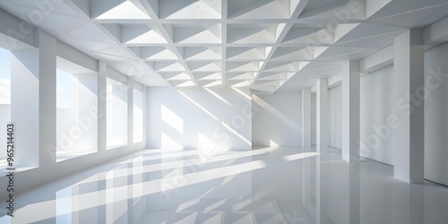 White Geometric Interior with Sunlight, Architecture, Interior Design, Minimalism