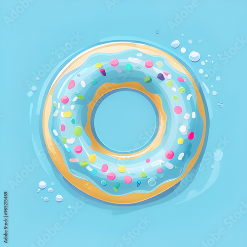 blue donut floatation device floaty in pool. abstract background with circles