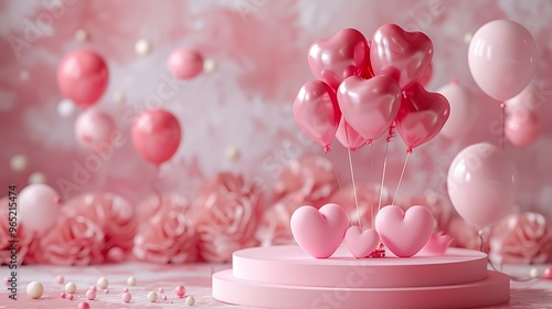 Heart 3D Background Podium Balloon Pink Day Display Love

 photo