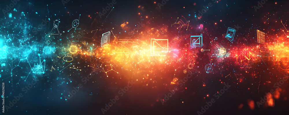 Abstract Background with Technology Network Connections and Data Analysis Icons Abstract Background with Technology Network Connections and Data Analysis Icons