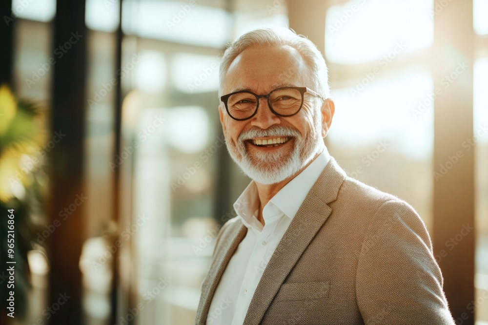 High-resolution brightly lit photorealistic candid photograph of a joyful senior businessman styled like a high-end lifestyle magazine. The light, bright atmosphere highlights his happiness. High-resolution brightly lit photorealistic candid photograph of a joyful senior businessman styled like a high-end lifestyle magazine. The light, bright atmosphere highlights his happiness.