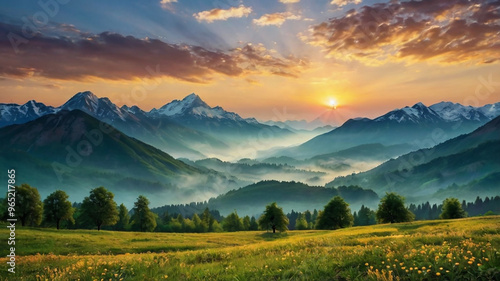 mountain river in the morning