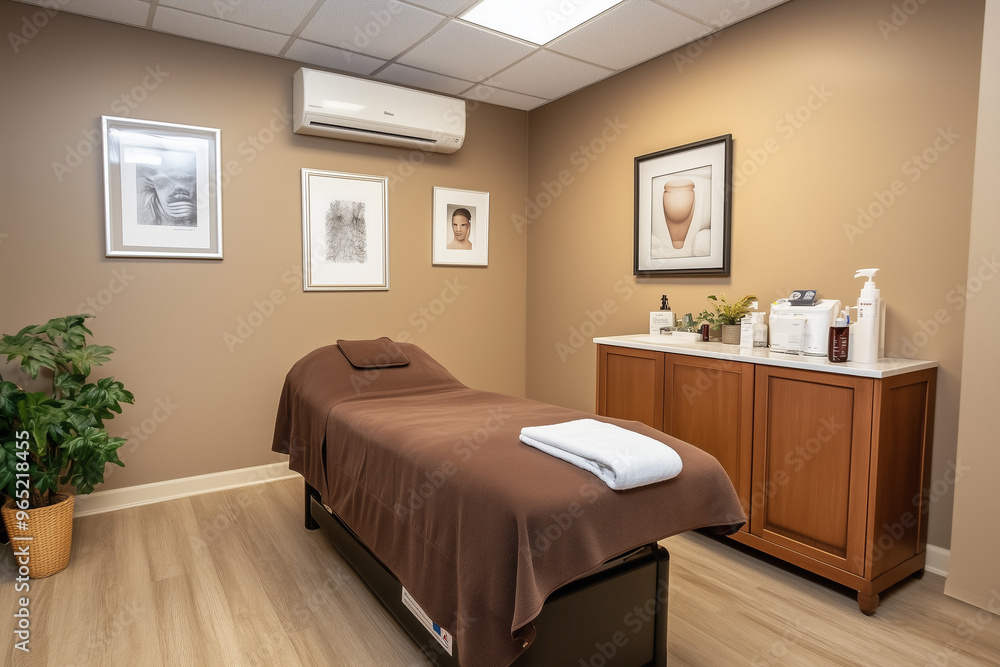 Fototapeta premium 壁に絵画があるエステサロンマッサージ施術部屋