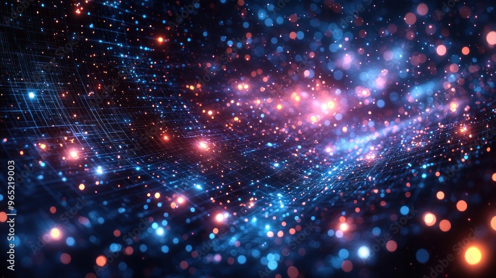 Fototapeta premium Abstract digital visualization of glowing particles and waves.