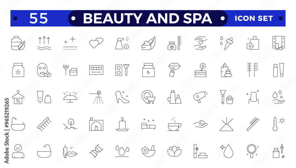 Beauty and Spa line icon set. Containing sauna, aromatherapy, treatment, yoga, skin care and wellness icons. Outline icons vector collection. Beauty and Spa line icon set. Containing sauna, aromatherapy, treatment, yoga, skin care and wellness icons. Outline icons vector collection.