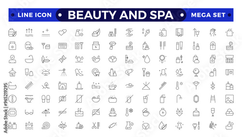 Beauty and Spa line icon set. Containing sauna, aromatherapy, treatment, yoga, skin care and wellness icons. Outline icons vector collection.