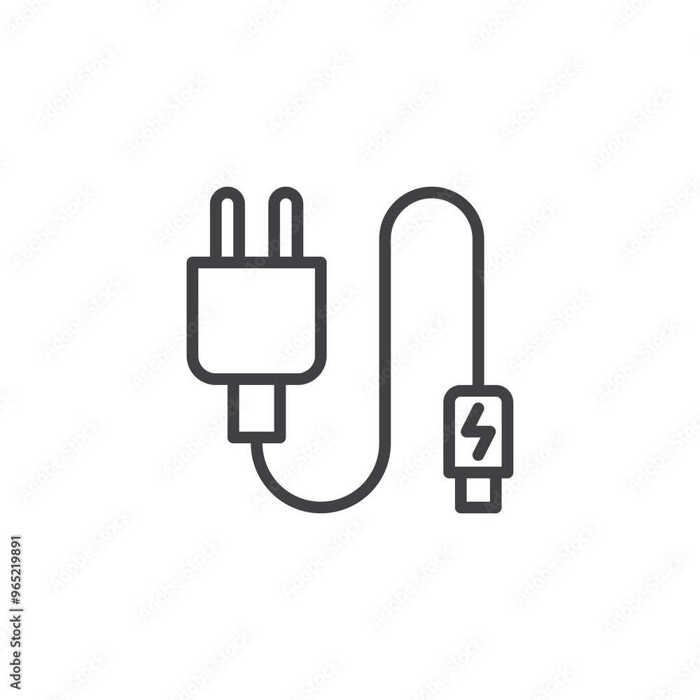 Phone charger with a cord line icon Phone charger with a cord line icon