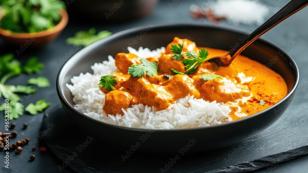 Creamy curry poured over rice, vibrant colors, and aromatic spices, perfect for a hearty meal. Creamy curry poured over rice, vibrant colors, and aromatic spices, perfect for a hearty meal.