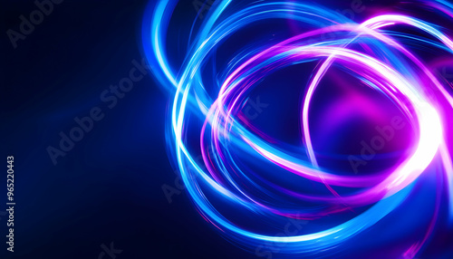 Abstract background with blue and pink light trails.