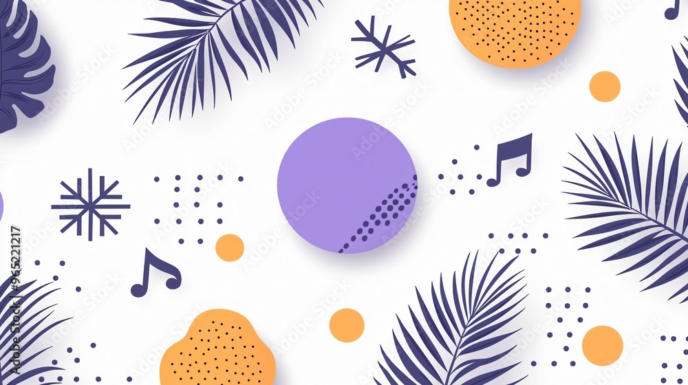 Tropical Summer Design with Palm Leaves and Geometric Elements Tropical Summer Design with Palm Leaves and Geometric Elements