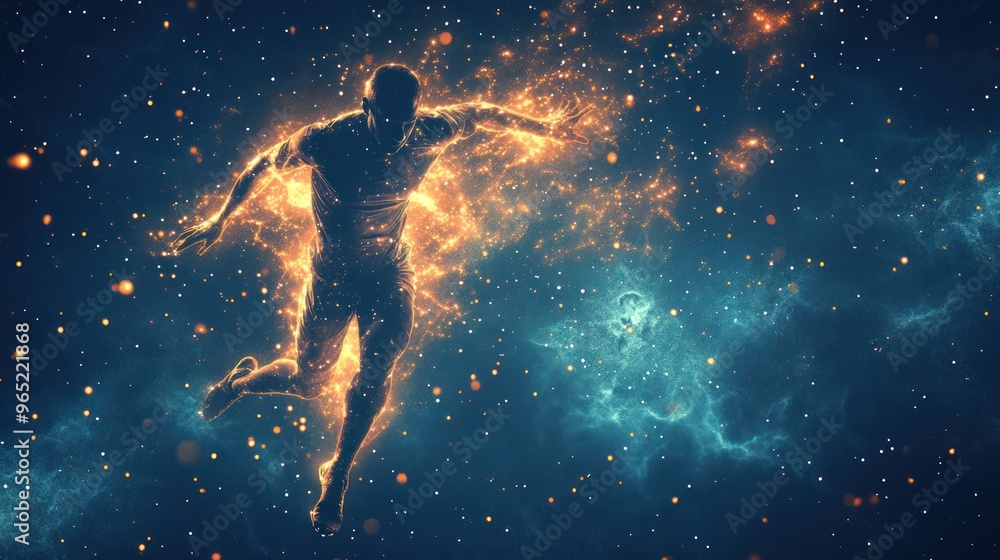 Man Running Through the Universe Man Running Through the Universe