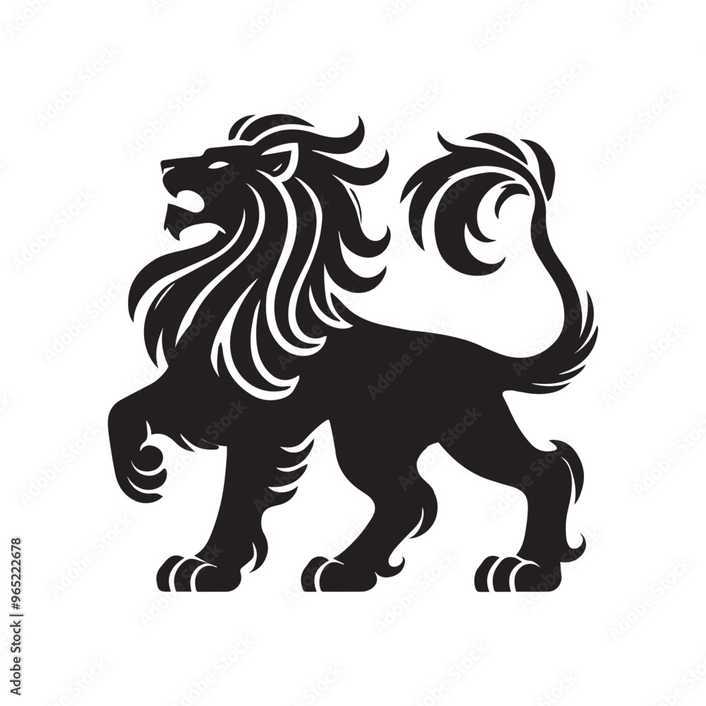 Fototapeta premium Medieval Heraldic Lion Clipart Design - Heraldic lion Vector illustration in black and white