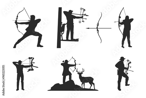 Bow Hunter Silhouette vector art svg, female archer bending a bow and aiming at the target,
