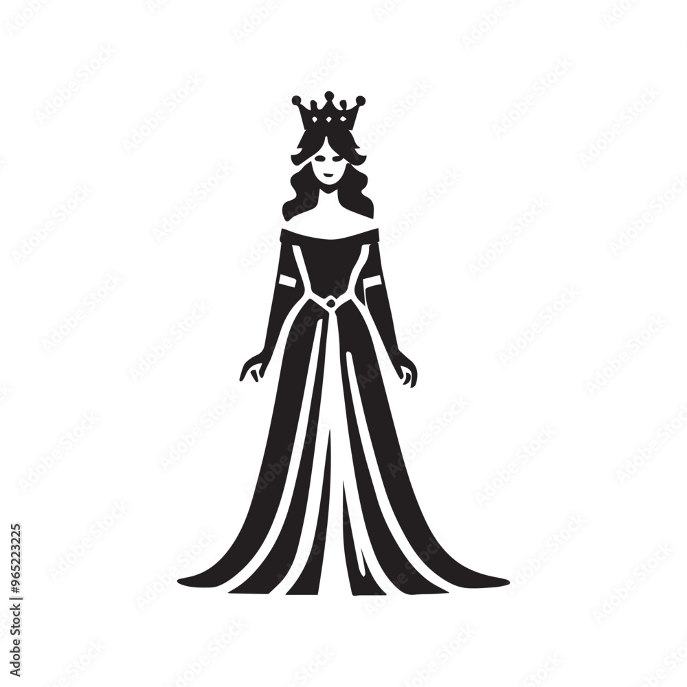 Medieval Queen Clipart Design - Queen Vector illustration in black and white Medieval Queen Clipart Design - Queen Vector illustration in black and white