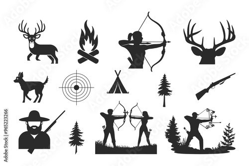 Bow Hunter Silhouette vector art svg, female archer bending a bow and aiming at the target,