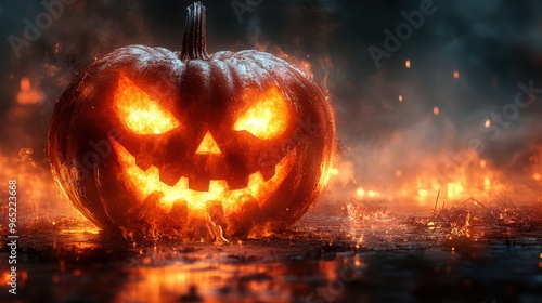 A clipart of a Halloween pumpkin with a glowing effect, ready for print photo