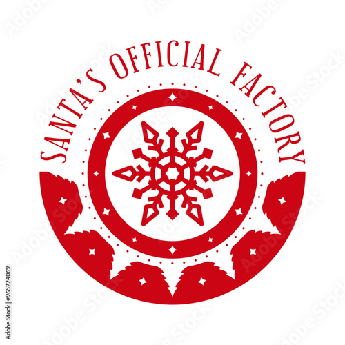 Santa's Official factory. Christmas stamp design. Template for Xmas handmade gifts. Vector illustration.