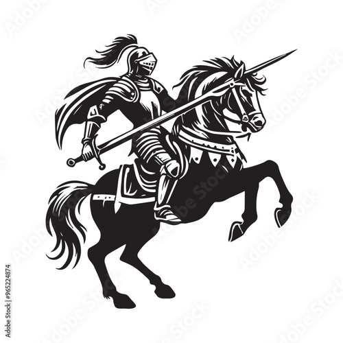 Wallpaper Mural Medieval Knight on Horse Clipart Design - Knight on horse Vector illustration in black and white
 Torontodigital.ca