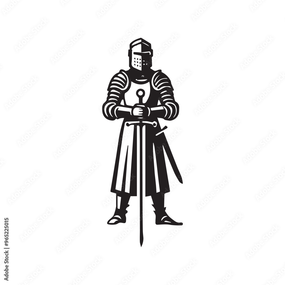 Naklejka premium Medieval king Clipart Design - king Vector illustration in black and white