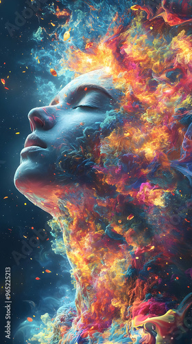 Abstract Illustration - Cosmic Dreamscape: Woman, Color, Universe, Energy, Nebula, Fantasy, Space, Art, Surreal