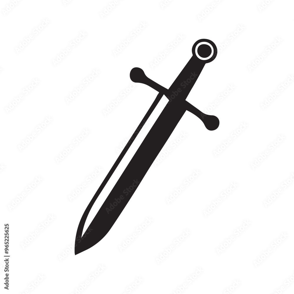 Medieval Sword Clipart Design - Sword Vector illustration in black and white
