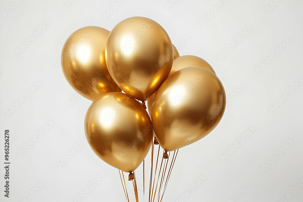 Golden Celebration Photo: A Cluster of Shiny Gold Balloons Against a White Backdrop Golden Celebration Photo: A Cluster of Shiny Gold Balloons Against a White Backdrop