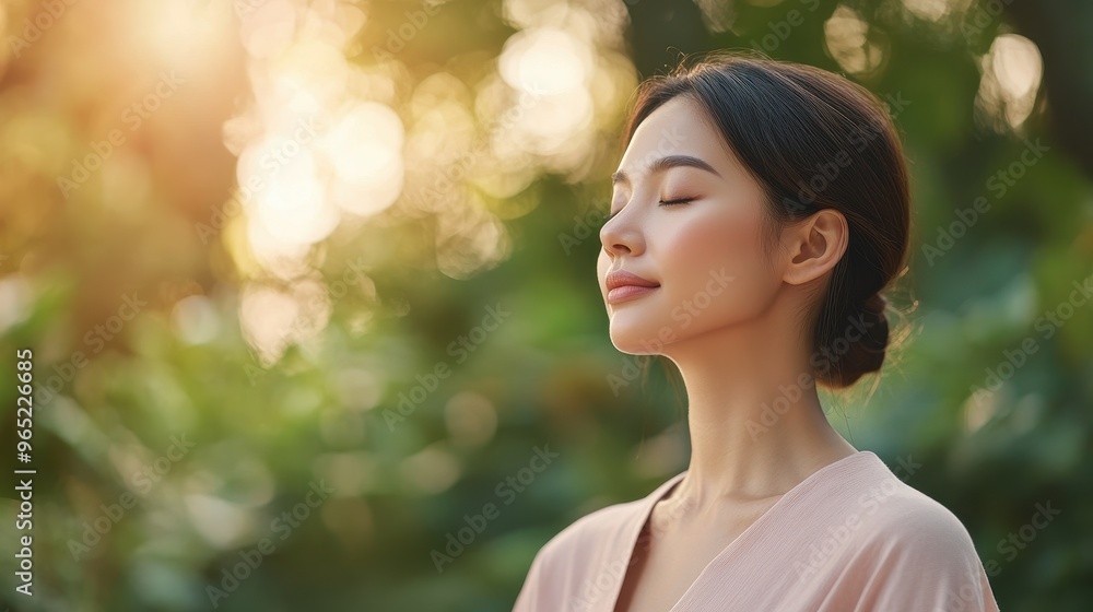 Serene Southeast Asian Woman Practicing Yoga in Tranquil Garden, Embracing Mindfulness and Inner Peace with Ethereal Overlay Serene Southeast Asian Woman Practicing Yoga in Tranquil Garden, Embracing Mindfulness and Inner Peace with Ethereal Overlay