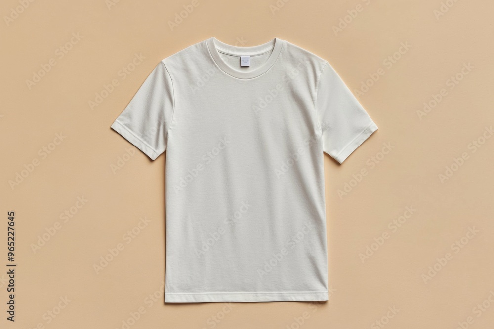 Simple Tshirt Flatlay mockup in beige background created with generative AI Simple Tshirt Flatlay mockup in beige background created with generative AI