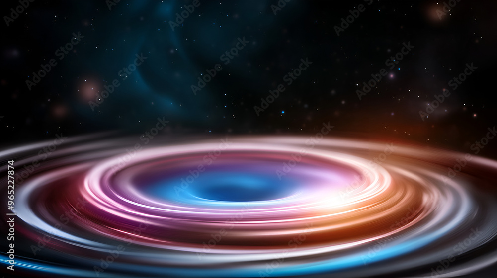 Obraz premium A swirling cosmic phenomenon featuring vibrant colors and gravity waves in a distant galaxy captured in a surreal, celestial display