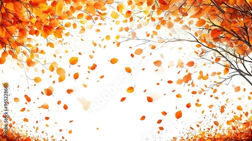 Orange Autumn Leaves Falling from a Branch