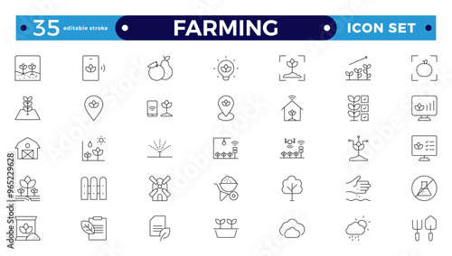 Farm, Farming, Agriculture Outline web icon set. Contains such Icons as Greenhouse, Haystack, Harvest, and more. Editable stroke outline icon.