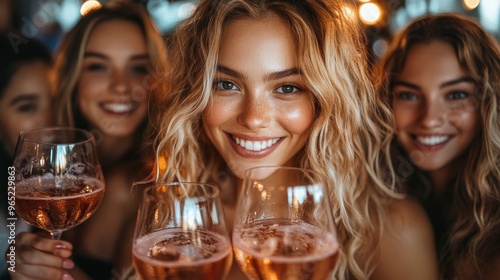 A group of friends in Halloween costumes, toasting with drinks at a party