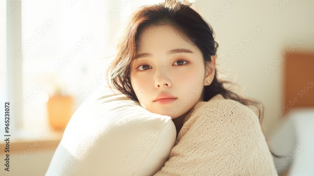 Embracing Self-Love: Korean Model Woman with Soft Pillow in Cozy Bedroom (Selective Focus, Ethereal Composite) Embracing Self-Love: Korean Model Woman with Soft Pillow in Cozy Bedroom (Selective Focus, Ethereal Composite)