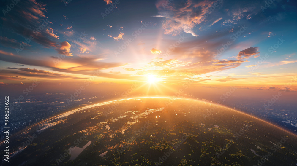 Fototapeta premium Stunning sunrise over Earth seen from space, highlighting the planet's horizon