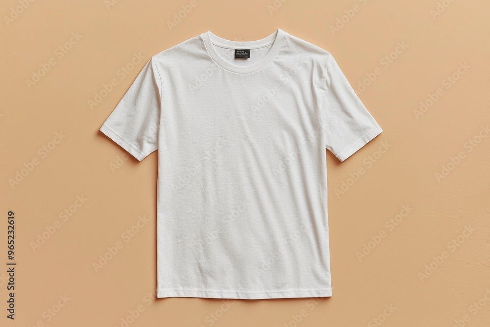 Simple Tshirt Flatlay mockup in beige background created with generative AI Simple Tshirt Flatlay mockup in beige background created with generative AI
