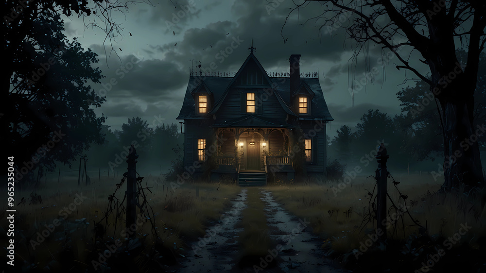 Haunted house in the woods, halloween scene. Haunted house in the woods, halloween scene.