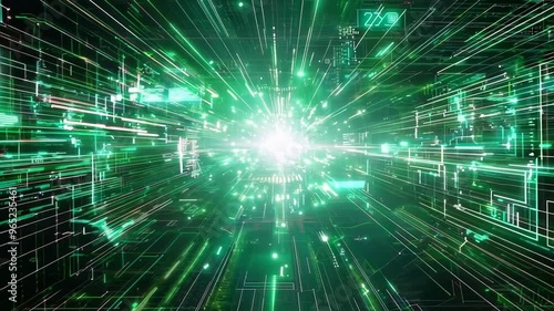 Wallpaper Mural Futuristic Data Stream with Green Neon Light Burst in Motion Torontodigital.ca