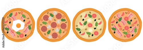 A Colorful Variety of Cartoon Pizzas, Each Loaded with a Selection of Fun Toppings