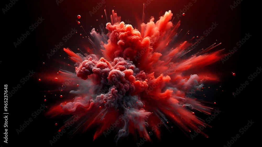 Abstract red smoke explosion against a dark background.