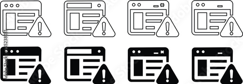 Vector concept design for page error icon set, Page is lost and not found message. Template for web page error. Trendy flat character design isolated on transparent background, used for mobile or web.