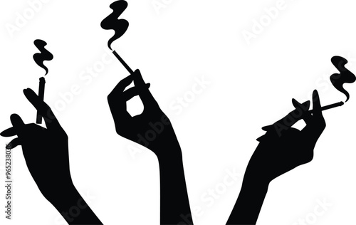 silhouettes women hand with cigarette, hand smoking on transparent background, vector design, set
