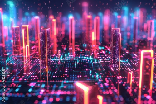 Electronic circuit neon binary code city