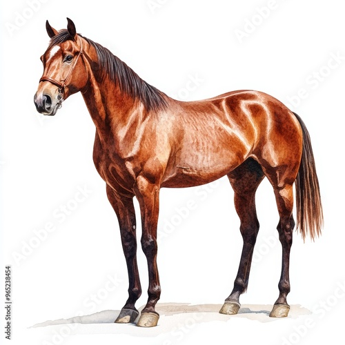 Watercolor Illustration of a Horse on White Background for Equine or Farming Theme Generative AI