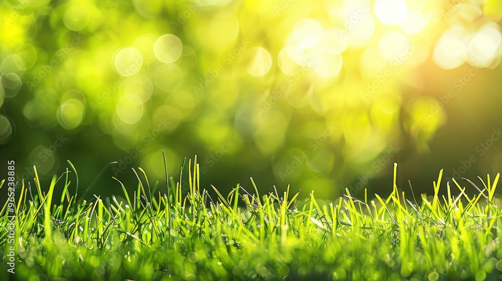Obraz premium Fresh Green Grass With Sunlit Bokeh Background