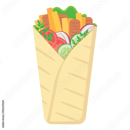 This delicious wrap is generously filled with an array of fresh ingredients and tasty toppings