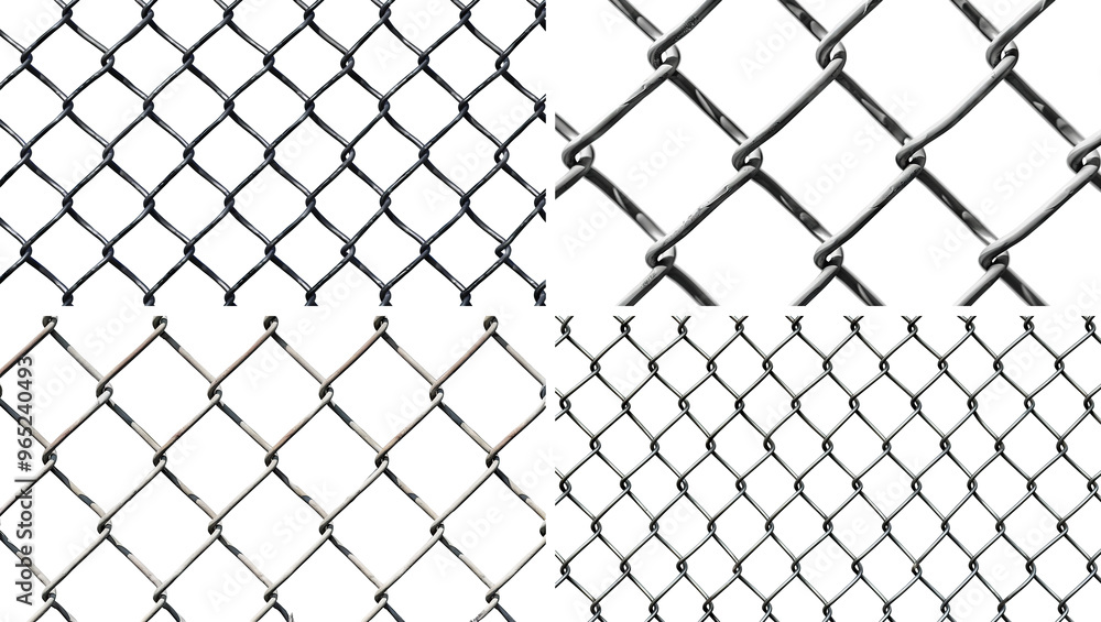 Set of metal chain link fences, cut out Set of metal chain link fences, cut out