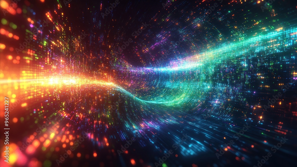 Fototapeta premium Abstract digital representation of vibrant light trails and colors.
