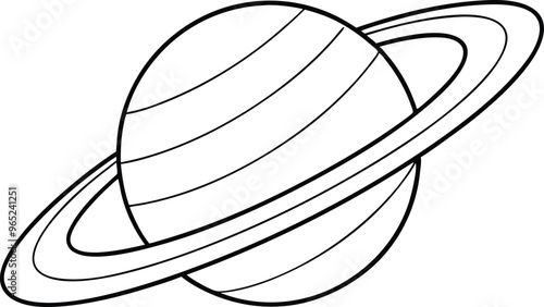 Continuous line art Saturn planet icon illustration black and white