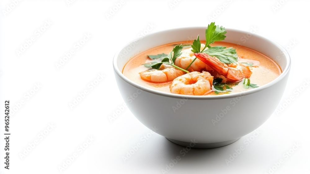 Tom Yum Goong isolated on a white background, focusing on the dish’s details. Tom Yum Goong isolated on a white background, focusing on the dish’s details.